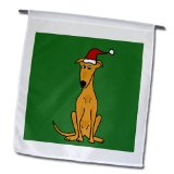 All Smiles Art Christmas - Funny Greyhound Puppy Dog in Santa Hat Christmas Art - Flags - 12 x 18 inch Garden Flag (fl_200596_1)